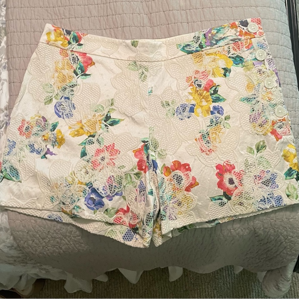 Anthropologie by Elevenses Floral Lace Shorts - Cream Multicolor